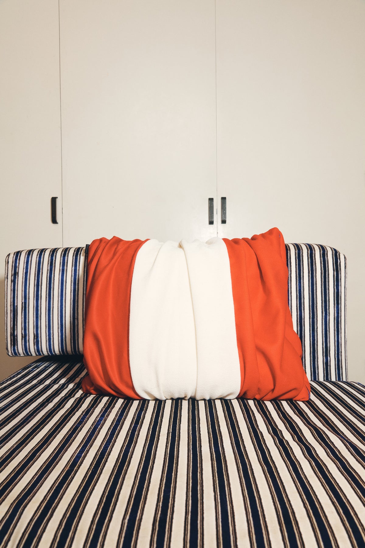 Designer cushion, one of one in repurposed French and Italian textiles, Tote Cushion No. 1 by Cillie
