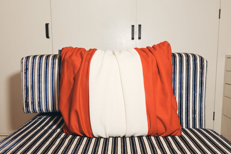 Designer cushion, one of one in repurposed French and Italian textiles, Tote Cushion No. 1 by Cillie